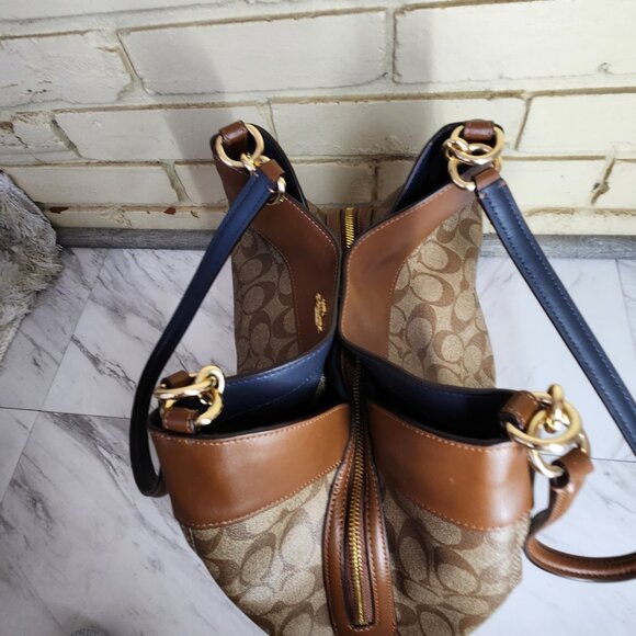 Like New Coach Lexy Signature Brown & Tan Shoulder Bag Large m - Picture 10 of 12